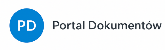 Logo z niebieskim okręgiem zawierającym białe litery "PD", a obok czarny tekst "Portal Dokumentów".