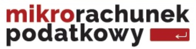 Logo „mikrorachunek podatkowy”. Słowo „mikro” jest koloru czerwonego, a „rachunek podatkowy” jest czarne. Obok napisu znajduje się czerwony symbol wejścia (enter).